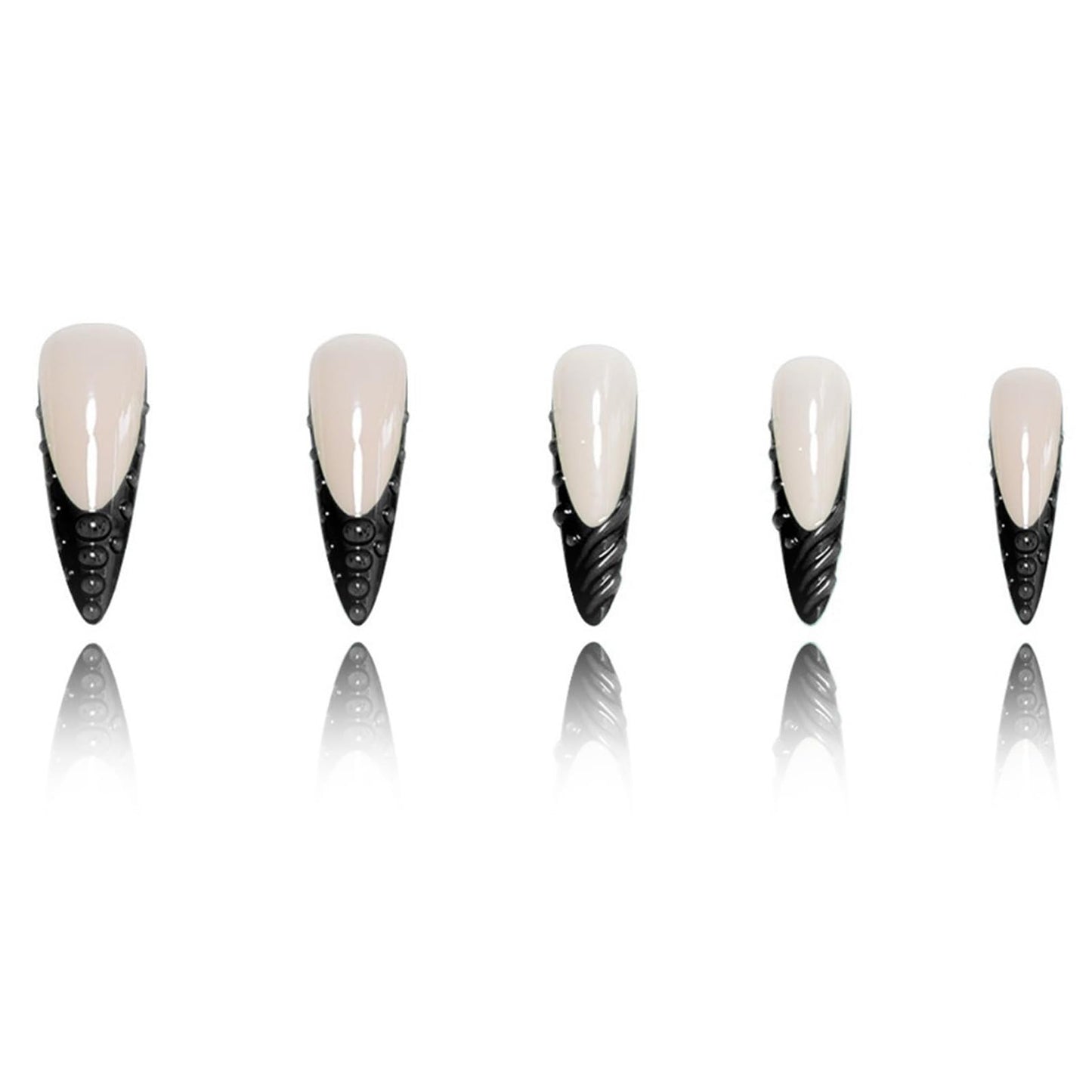 IMSOHOT Press on Nails - Long Stiletto Fake Nails Black French Tips False Nails with 3D Designs Full Cover Glossy Gel Handmade Glue on Nails Acrylic Nail Supplies