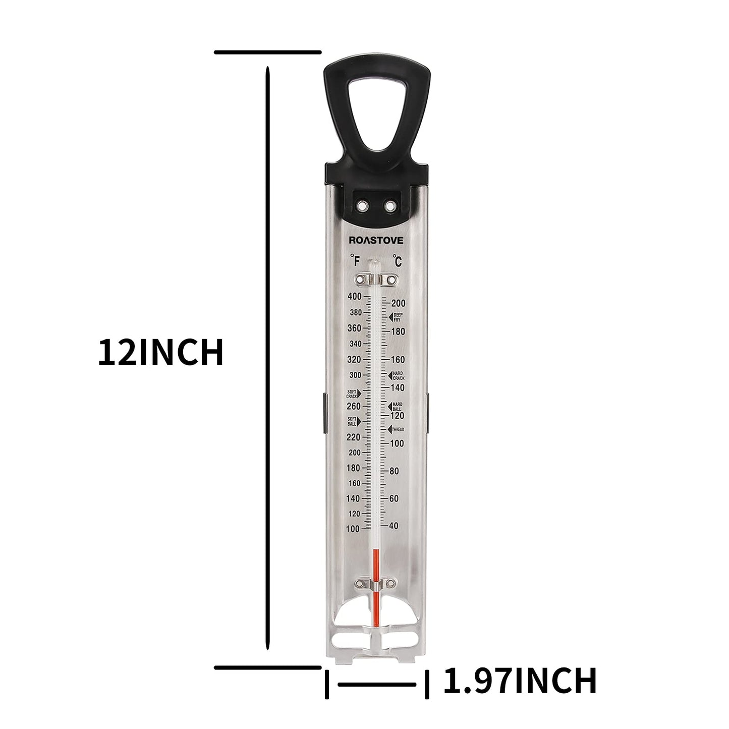 Roastove Candy/Jelly/Deep Fry Stainless Steel Thermometer with Pot Clip & Hanging Hook-50PACKS