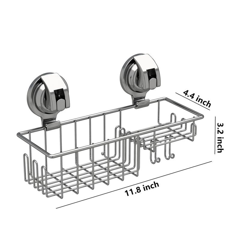 TESOT Suction Cup Shower Shelf, Shower Caddy Soap Dish with Hooks for Sponge, Rust Proof 304 Stainless Steel, Silver