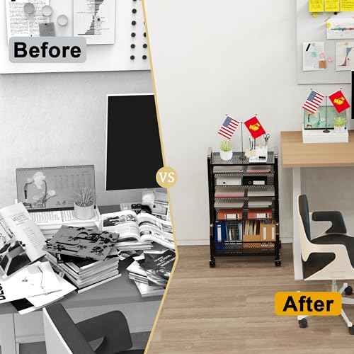 7 Tier File Organizer Beside Desk, Rolling File Cart with Sliding Trays Ideal for Office Organization in Offices, Schools, and Studios