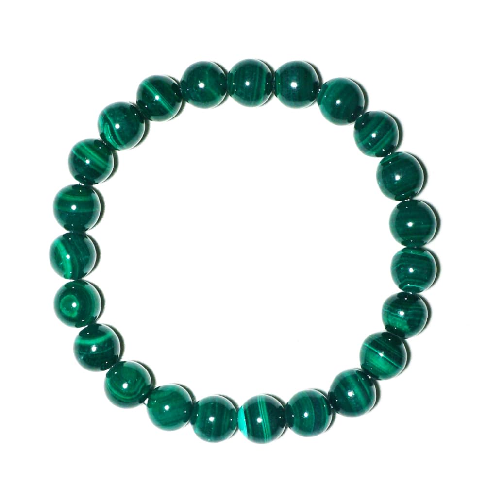 Natural Malachite Bracelet 8mm | Green Crystal Healing Stone Beaded Stretch Bracelet | Fits 7-7.5 inch Wrist for Men Women
