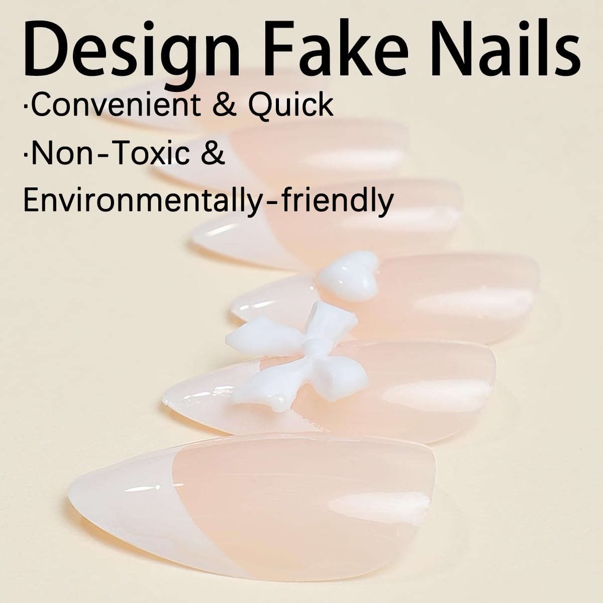 FANTACIEL Almond Press On Nails, Light Pink Bow False Nails Full Cover Glossy Glue On Nails, Cute Romantic Fake Nails for Women Valentine’s Day Date Party 24PCS