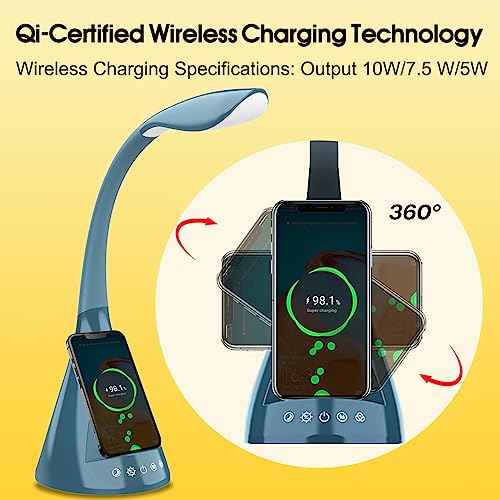 50W Ultra-Flexible LED Desk Lamp with 16 Lighting Modes/Adjustable White/Warm/RGB + Sleep Mode Qi Wireless Charging, 24/7 use No overheatin£¬for Office/Reading/Architect Lamp