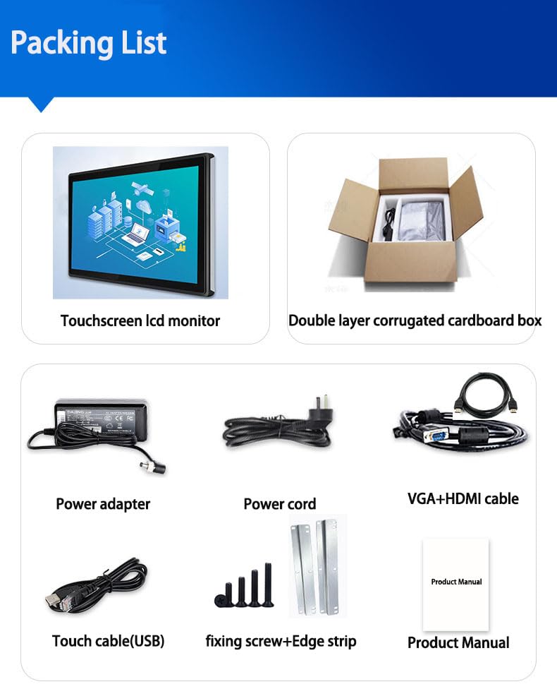 RIUIIN 21.5 Inch Open Frame Capacitive Touchscreen Monitor, 1920x1080 Resolution 16:9 Aspect Ratio Waterproof,VESA+Panel Mount, for Kiosk, Automation, POS，Vending，HMI and Digital Signage 7x24h Work