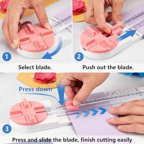 Ecraft Pink Paper Cutter 4-in-1 Paper Trimmer Multi-Function Scrapbooking Tool with Straight, Wave, Perforated & Creasing Blades for Craft Paper,Cardstock, Coupon, Label, Photo,Postcard