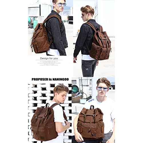 Canvas Backpack Unisex Vintage Casual Rucksack 17 inch Laptop Daypacks Schoolbag College Bookbag Hiking Camping Travel Bag Black