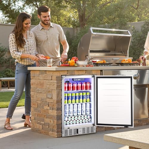 VEVOR 24-Inch Indoor/Outdoor Beverage Refrigerator, 150 QT Freestanding or Undercounter Beverage Fridge, 180 Cans Built-in Beer Fridge with Stainless Steel Body for Residential Home Bar Commercial Use