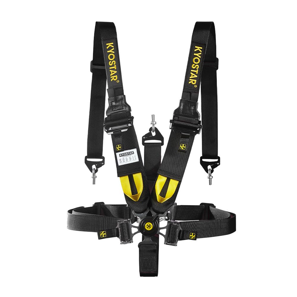 Kyostar 5 Point Safety Harness Racing Seat Belt 2"+3"" Camlock Quick Release Premium Quality Heavy-Duty Soft Webbing Universal Black"