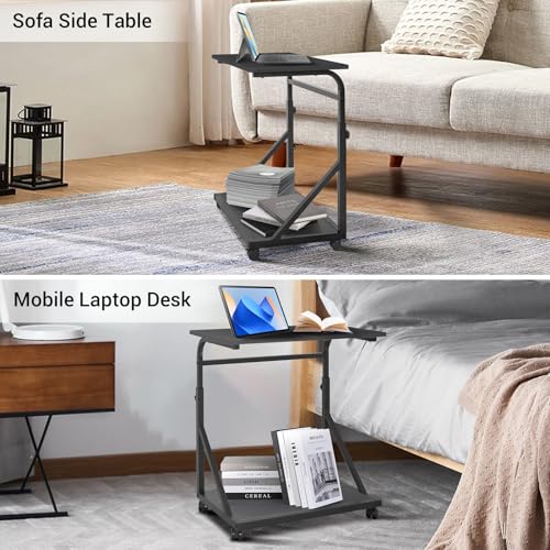 Computer Tower Stand, 2-Tier CPU Stand with Lockable Wheels, Adjustable Height PC Stand for Floor, Mobile PC Laptop Standing Table for Home Office (Black)