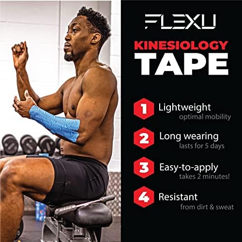 FlexU Kinesiology Tape - 60 2" x 10" Pre-Cut Strips for Lower Back, Knees, & Shoulders; Pain Relief & Support for Muscles & Joints, Shoulders, Knees & Back, Rheumatism, Gout, Osteoporosis (Beige)