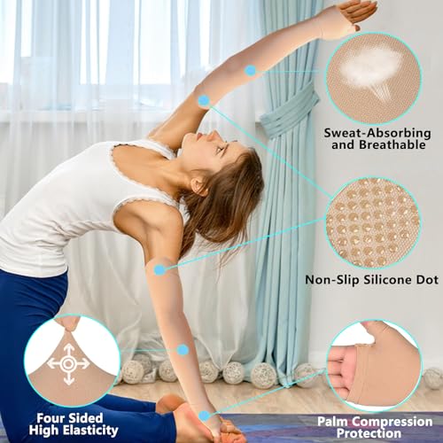 Medical Compression Arm Sleeve with Silicone Dot&Gauntlet for Women Men,20-30 mmHg Graduated Compression Full Arm Support for Edema,Post Surgery Recovery,Swelling,Pain Relief(XX-Large,Pair)