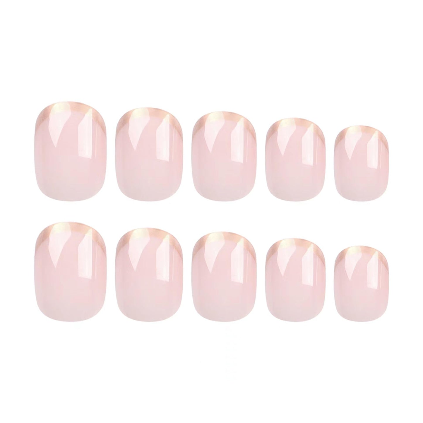 Gold French Tip Press on Nails Short Fake Nails with Design Square Acrylic Glue on Nails Glossy Full Cover Nude Stick on Nail Reusable Artificial Squoval False Nail for Women Girls Manicure 24pcs