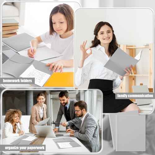 Gueevin 100 Pcs Two Pocket Folders Bulk Plastic File Folder with 2 Pockets Letter Size Paper Heavy Duty Durable Portfolios Case for Home Office School Business 11.61 x 9.45 Inch (Gray)