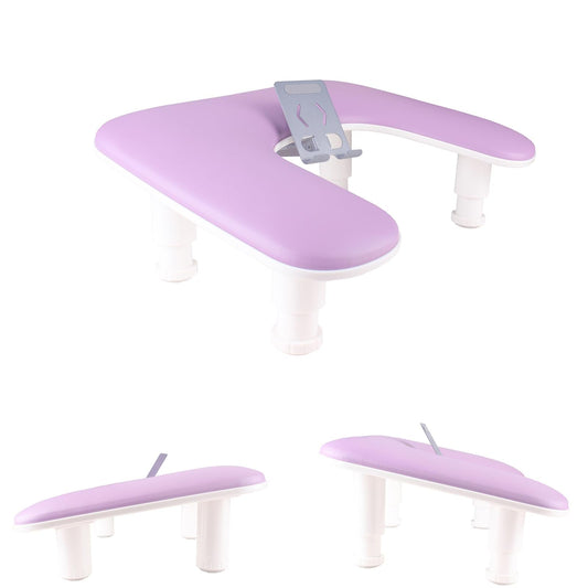 Arm Rest for Nails Tech with Rotating Phone Holder, MZCMSL U - Shaped Adjustable Manicure Hand Rest Stand (Purple)