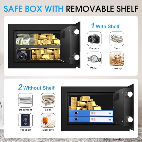 0.8 Cubic Small Safes for Home Use, Digital Security Home Safe Box with Programmable Keypad, Removable Shelf and Spare Keys, Anti-Theft Money Safe Steel Lock Box for Document Medicine Valuables