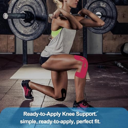 Precut Knee Kinesiology Tape - 12 Pcs Precut Kinesiology Tape for Knees Waterproof Strips Elastic | Breathable Joint Stability Hypoallergenic Latex-Free Tape, Black