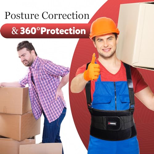 Work Back Support Belt with 2 Removable Suspender Straps, Back Posture Protector for Heavy Lifting Safety Protector, Lumbar Brace for Men Women in Moving, Construction, and Warehouse Jobs Small
