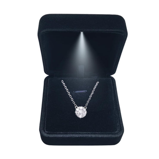 GBYAN Pendant Necklace Box with LED Light, Necklace Gift Box Velvet Jewelry Display Case for Proposal Engagement Wedding and Birthday,Black