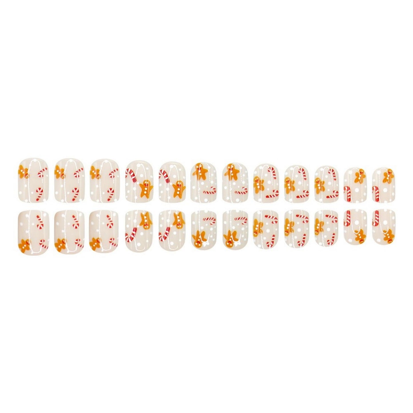 24 Pcs Christmas Press on Nails Short Square Fake Nails False Nails with Designs Cute Gingerbread Man Crutch Snowflake Full Cover Glossy Glue on Nails Xmas Acrylic Nail for Women Girls