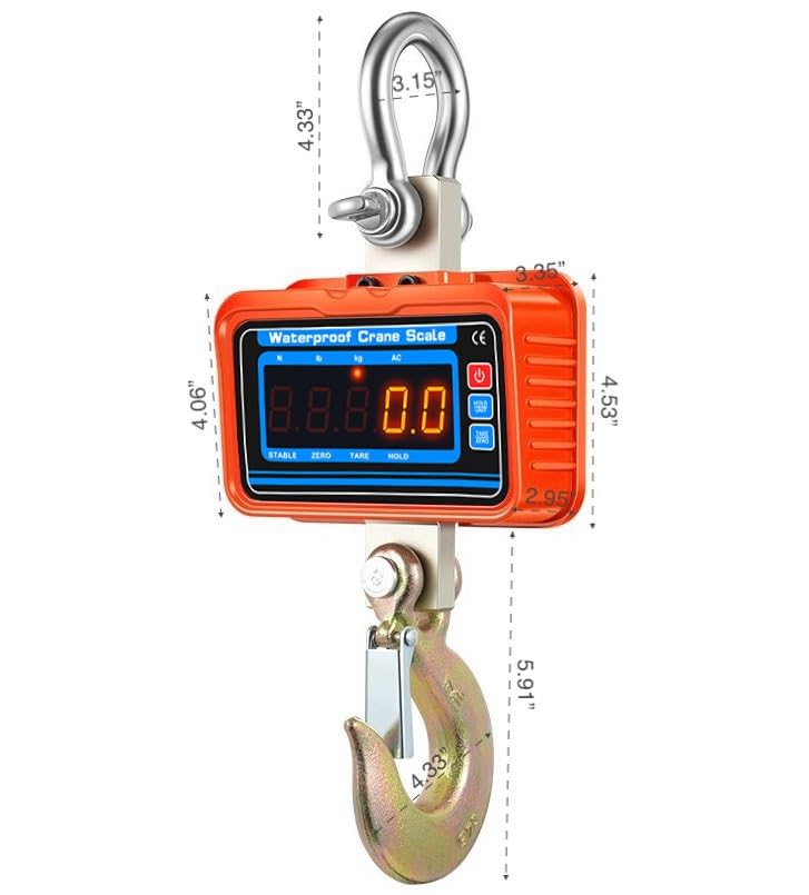 3000kg / 6600lbs Digital Crane Scale, Waterproof Industrial Scale with Remote, Rechargeable Hanging Scale Division 0.5kg with Shackle & Hook, Highly Visible LED Display