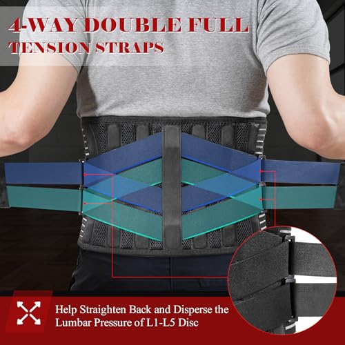 Back Brace for Men Women with 7 Bionic Metal Stays, Strong Lumbar Support Brace for Lower Back Pain Relief, Herniated Disc, Sciatica, Work Back Support Belt for Heavy Lifting Large (39"-45")