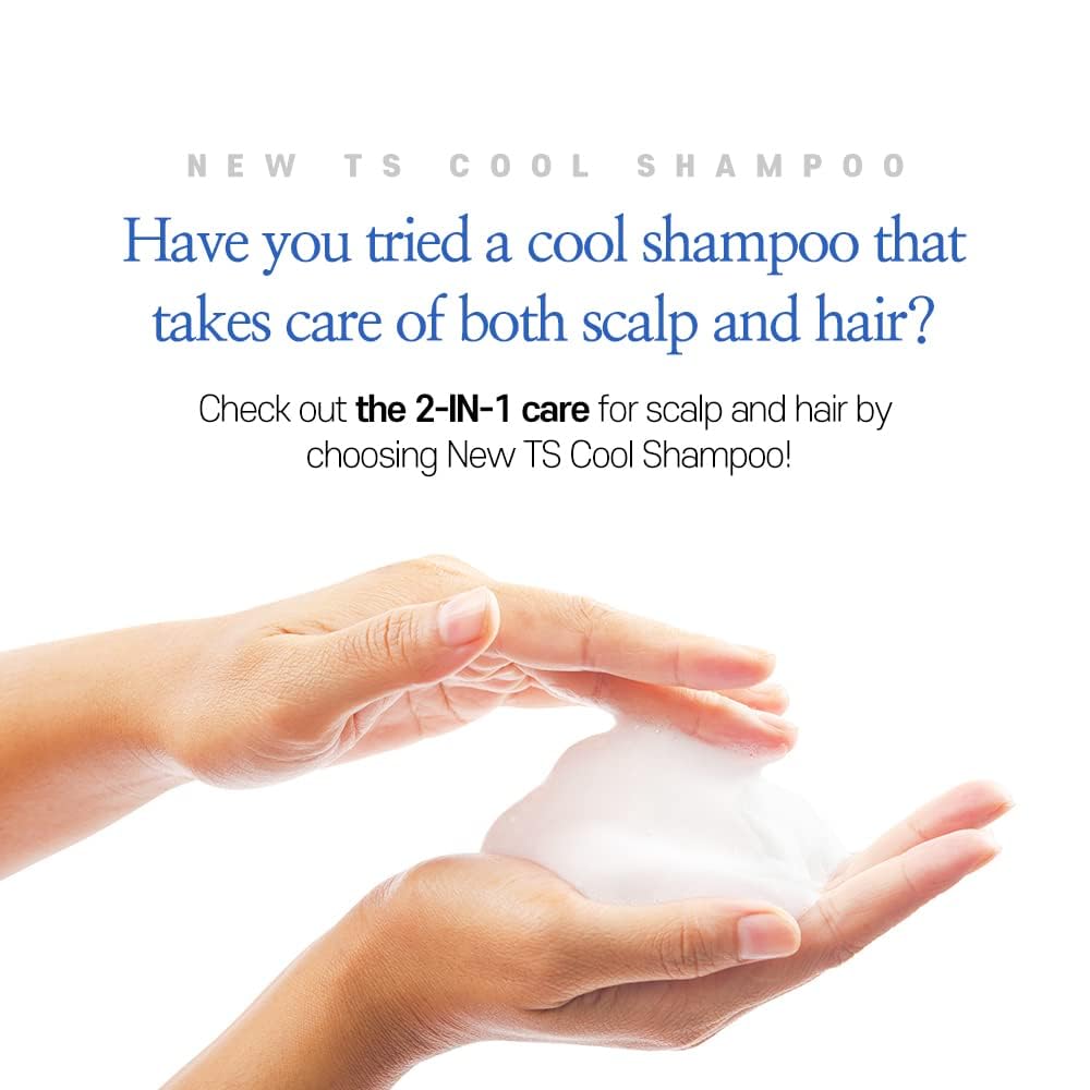 TS New TS Cool Shampoo | Cooling Korean Shampoo with Mint & Tea Tree Oil | Hair Loss Care with Dexpanthenol, Salicylic Acid | Suitable for Oily Scalp (17.6 Fl Oz)