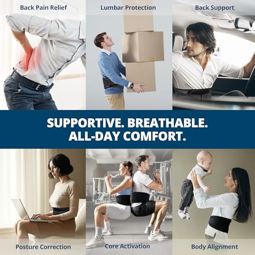 Strong Self-Heating Fit Lower Back Brace – Advanced Composite Fiber Support Belt with X-Shaped Design, Strong Lumbar Support, Pain Relief for Men & Women, Large