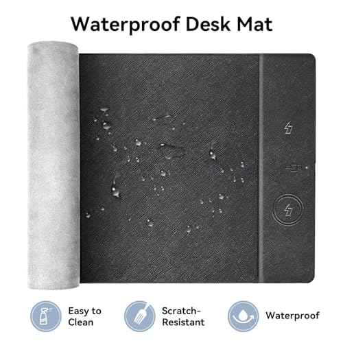 Wireless Charging Mouse Pad, 23.4"x15.6" XL Large Office Desk Pad with Ultra-Smooth Surface,Non-Slip Base, Classic Black Waterproof Computer Desk Mat for MacBook, PC, Laptop
