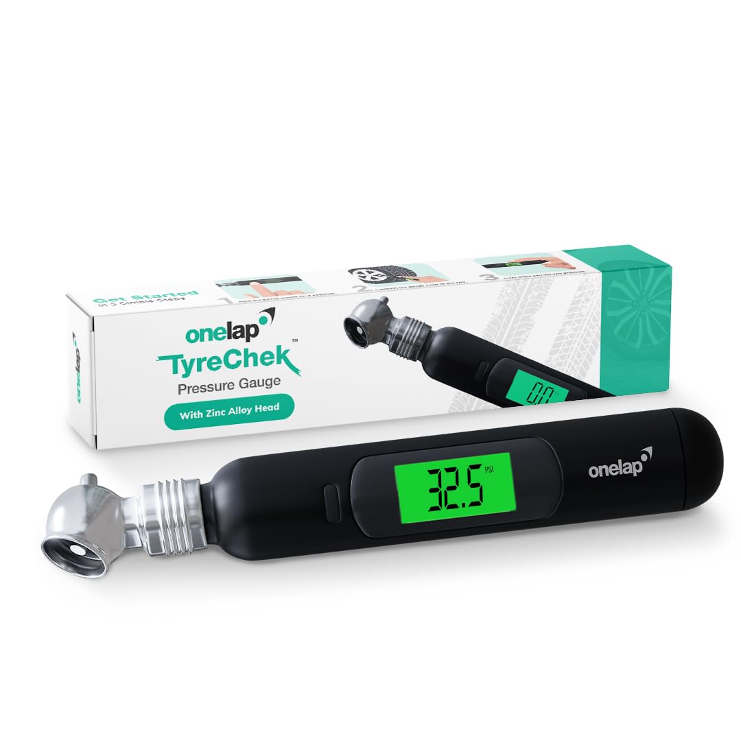 Onelap TyreChek™ - Digital Tire Pressure Gauge (Metallic Head) | 0-150 PSI | Suitable for Car, Truck, Bike, Bicycle with Backlight LCD