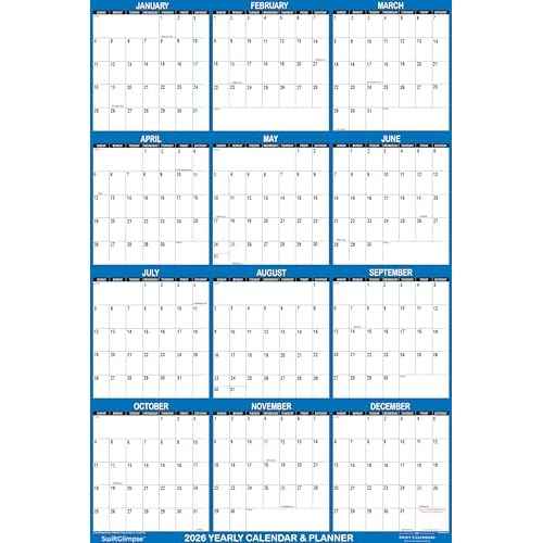 24" x 36" SwiftGlimpse 2026 Paper Folded Wall Calendar Large 12 Month Annual Yearly Wall Planner, Reversible, Horizontal/Vertical, Navy
