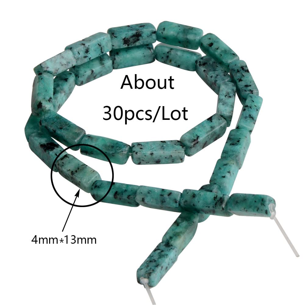 4x13mm Natural Stone Garss Green Imperial Jasper Rectangular Column Tube Cylinder Spacer Loose Beads Gemstone for DIY Bracelets Necklace Jewelry Making Strand 15 Inch (28-30pcs)