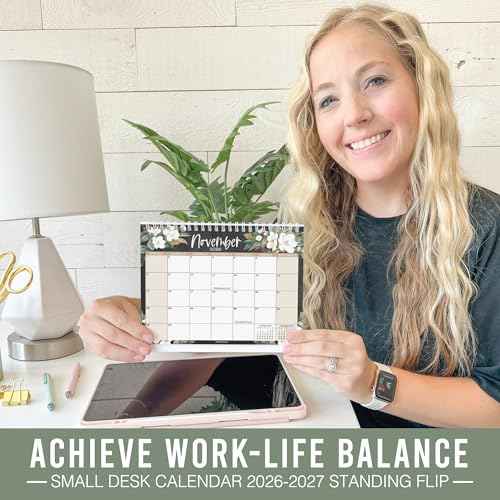 Small Desk Calendar 2026-2027 - Standing Flip Desk Calendars 2026, 18 Months Stand Up Calendars from Jan 2026 to June 2027, Magnolia Desktop Calendar Planner for Home, School, Office