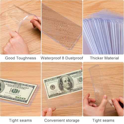 20 Pack Dollar Bill Sleeves - 6.8" x 2.9" Clear Currency Sleeves, Hard Plastic Waterproof Money Holders, Dollar Bill Display Case, Currency Protectors, Organizer for Collectors