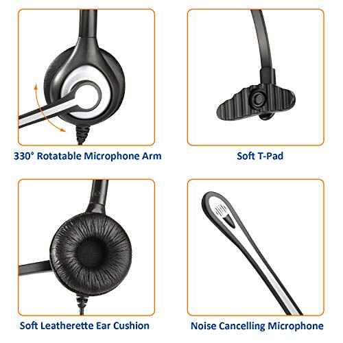 Wantek Corded Telephone Headset Mono w/Noise Canceling Mic Compatible with ShoreTel Plantronics Polycom Zultys Toshiba NEC Aspire Dterm Nortel Norstar Meridian Packet8 Landline Deskphones(F600S2)