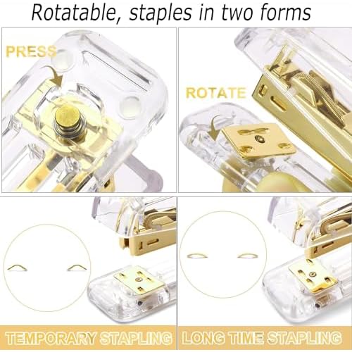Desk Organizers and Accessories Set with 360-Degree Rotating Pen Holder, Acrylic Stapler, Tape Holder, Staple Remover, Binder/Paper Clips Kit, Scissor and 1 Box of Staples