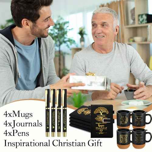 4 Set Pastor Appreciation Gifts for Men Christian 15 oz Bible Verse Ceramic Coffee Mug A5 Journal Ballpoint Pen Christian Religious Gift Set for Church Christmas Supplies (Fashion Style)