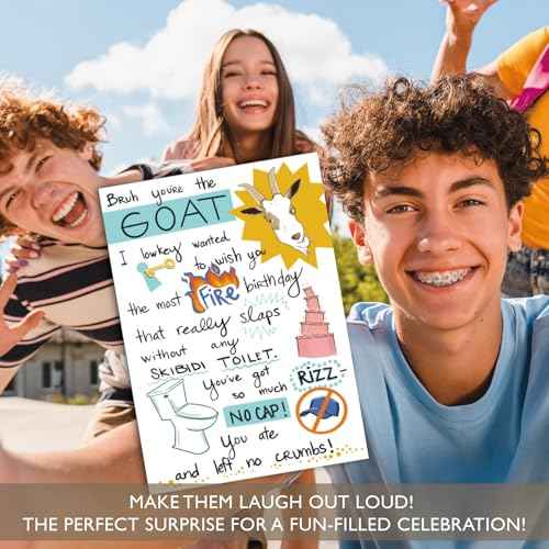 Gooji 5x7 Skibidi Toilet Funny Birthday Card for All Ages - Fire & GOAT Theme for Daughter, Youth, Teenager, Best Friend - Perfect Gen Z Humor for Men and Women