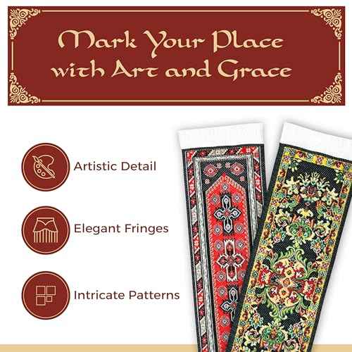 Oriental Carpet Rug Bookmark - Collection of 12 - Turkish Style - Beautiful, Elegant, High Quality, Woven Cloth Fabric Bookmarks! Best Gifts for Men Women Adults Teens Teachers & Librarians