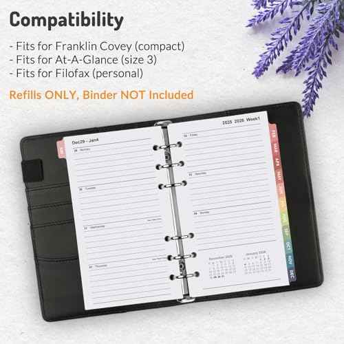 2026 Weekly & Monthly Planner Refills for A6 6-Ring Binders, Nov 2025 - Dec 2026, Forvencer 6-Hole Punched Planner Inserts with Colorful Monthly Tabs, Pocket Calendar Organizers, 3-3/4" x 6-3/4"
