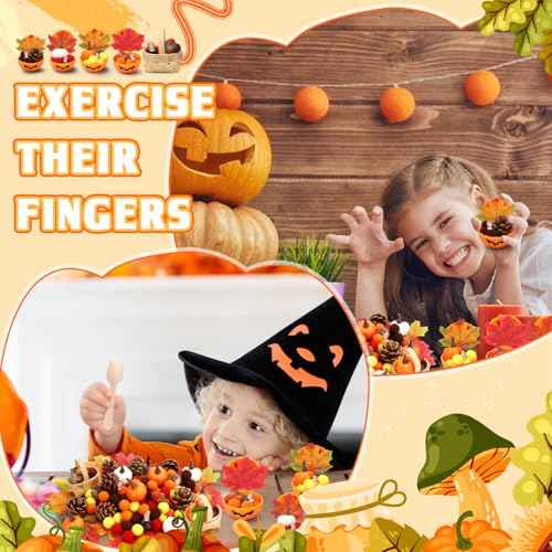 320 Pcs Fine Motor Toys Fall Thanksgiving Decorations, Sensory Bin Filler, Pumpkin Bowls, Woven Baskets, Pompom, Maple Leaves, Squirrels, Pumpkins, Acorns, Pine Cones for Autumn Party Decor