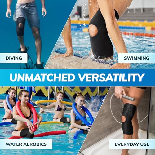 BraceAbility Open Patella/Open Back Neoprene Knee Sleeve | Water-Resistant Athletic Compression Knee Brace for Swimming, Wakeboarding, Scuba Diving, Surfing, Waterskiing and Other Sports (2XL)