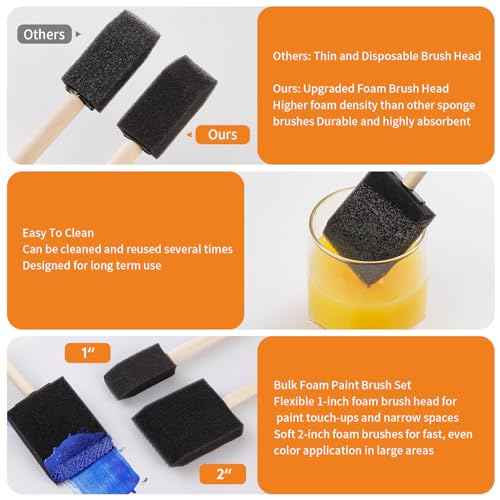 240 Pcs Foam Paint Brushes, 1 Inch Foam Brush for Painting, Bulk Sponge Brushes with Wood Handles, Foam Art Paintbrushes Set for Staining, Varnishing, Finishing, Touchup and DIY Craft Projects