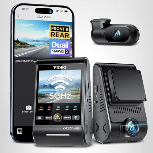 VIOFO A229 Plus Dash Cam Front and Rear, Dual STARVIS 2 Sensors, 2 Channel HDR, 1440P+1440P Voice Control Car Dash Camera, 5GHz Wi-Fi, Voice Control, Ultra-Precise GPS