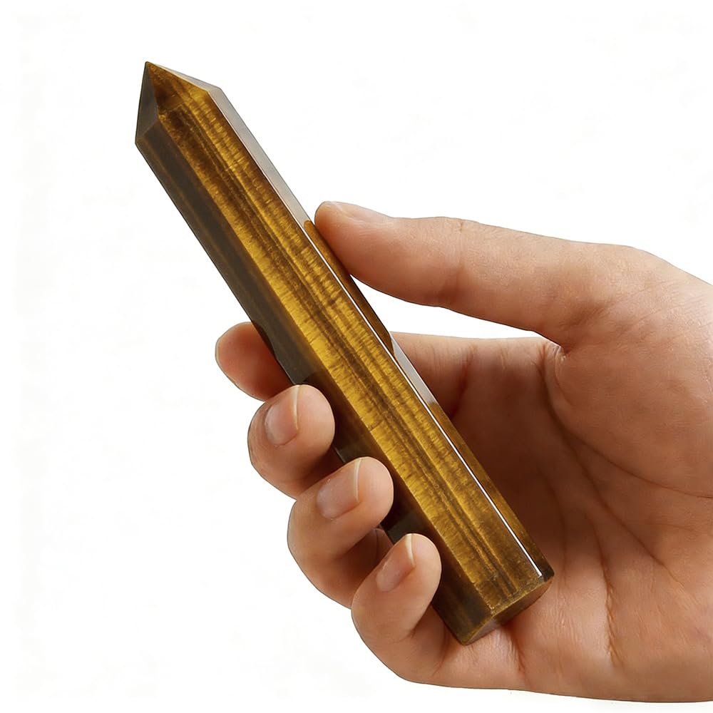 Natural Tiger Eye Stone Crystal Point Wand 5.9 Inch Reiki Healing Crystal Wand for Reiki Chakra Balancing Meditation & Spiritual Energy Therapy(5.9inch Wand Tiger Eye Stone)