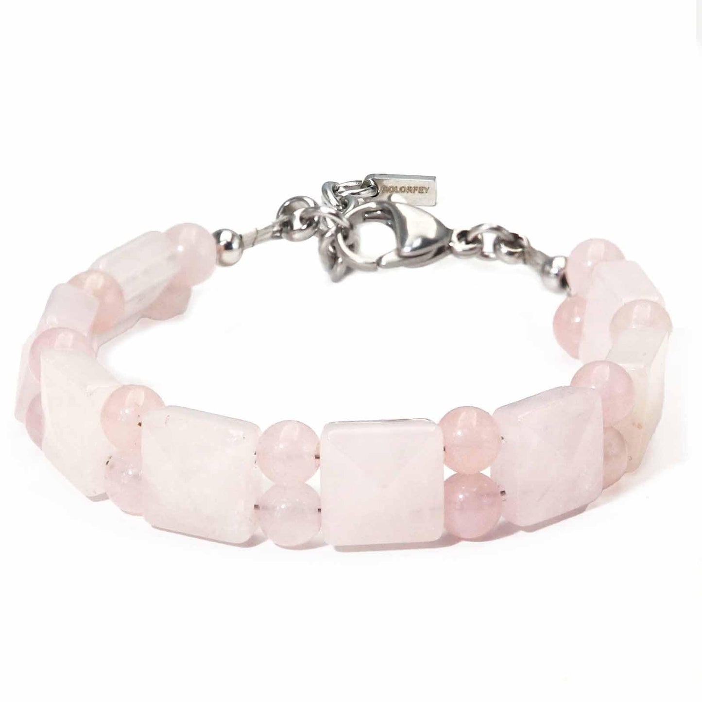 COLORFEY Womens Crystal Bracelets - Healing Rose Quartz Beaded Bracelets Unique Flated Square Bead Crystal Jewelry Gift for Women Men, Premium Handcrafted Gemstone Bracelet for Beauty& Spiritual