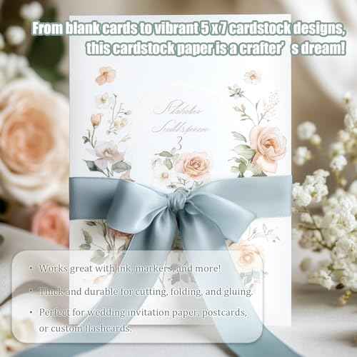 White Cardstock 5 x 7, 100 Pack Cover Cardstock Paper, 74lb/200GSM Heavyweight Blank Cards for Wedding Invitations, Thankyou Cards, Postcards