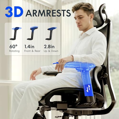 FLEXISPOT ErgoX Premium Ergonomic Office Chair with Footrest- Adjustable 3D Armrests, Dynamic Lumbar Support, Recline & Tilt Function, Mesh Seat, for Home & Office Use,Dark Grey