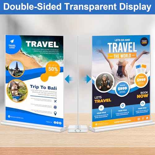 Acrylic Sign Holder 8.5 x 11,10 Pack Clear Sign Holder Double Sided Table Menu Vertical Desktop Display Stand Paper Flyer Holder Tabletop Sign Holder Suitable for Restaurants, Office, Store, Hotels