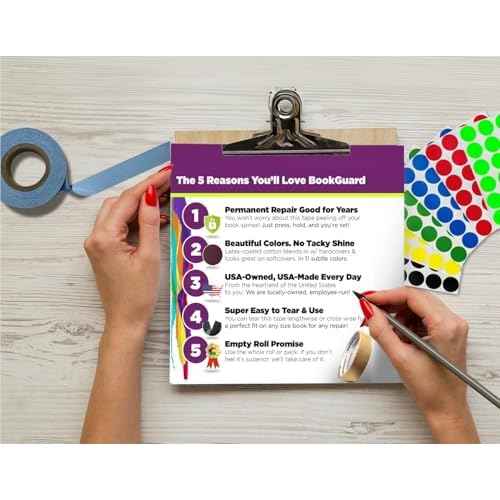 BookGuard 1.5 Inch Transparent Bookbinding Tape, Ideal for Book Repair and Library Supplies, Stretchable and Clear - 15 Yards Librarian Tape Clear - Case of 5