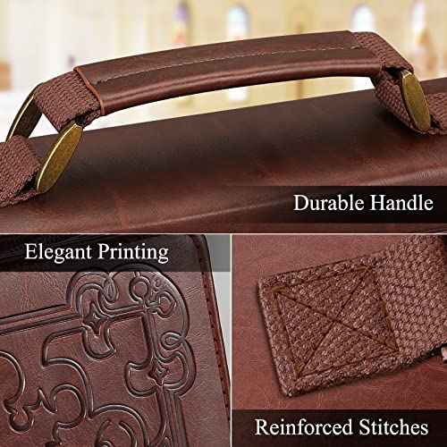 FINPAC Large Classic Bible Cover Vegan Leather Carrying Book Case Church Bag Bible Protective with Handle, Gift for Men, Women, Father, Mother, Friends, Brown